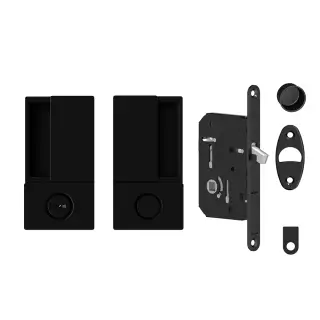 AGBWBPDMB - AGB Wave Flush Pocket Door Handle & Bathroom Lock Set - Matt Black