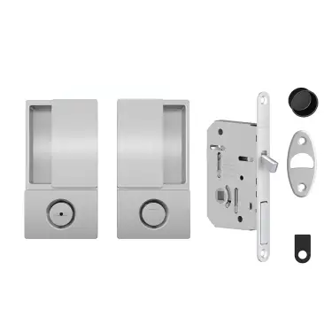 Click Here To Enlarge This Photo Of AGBWBPDSC - AGB Wave Flush Pocket Door Handle & Bathroom Lock Set - Satin Chrome