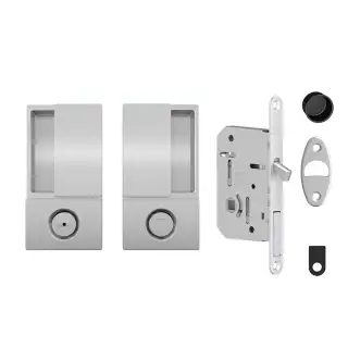 AGBWBPDSC - AGB Wave Flush Pocket Door Handle & Bathroom Lock Set - Satin Chrome