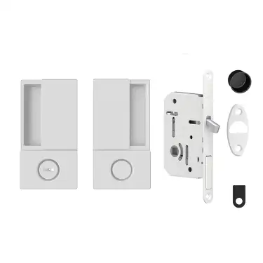 Click Here To Enlarge This Photo Of AGBWBPDWH - AGB Wave Flush Pocket Door Handle & Bathroom Lock Set - White