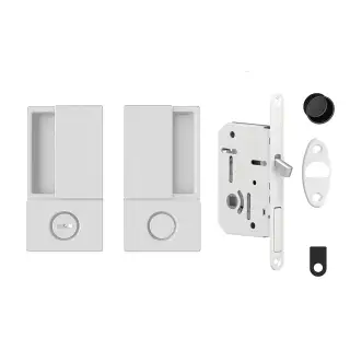 AGBWBPDWH - AGB Wave Flush Pocket Door Handle & Bathroom Lock Set - White