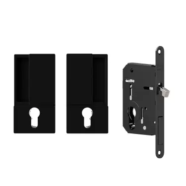 Click Here To Enlarge This Photo Of AGBWEPDMB - AGB Wave Flush Pocket Door Handle & Euro Profile Lock Set - Matt Black