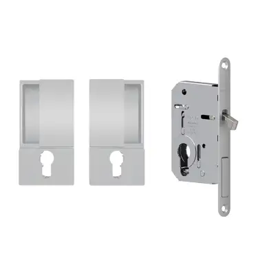 Click Here To Enlarge This Photo Of AGBWEPDSC - AGB Wave Flush Pocket Door Handle & Euro Profile Lock Set - Satin Chrome