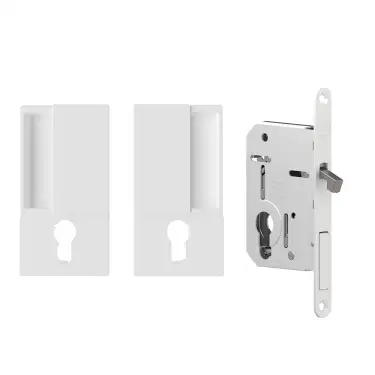 Click Here To Enlarge This Photo Of AGBWEPDWH - AGB Wave Flush Pocket Door Handle & Euro Profile Lock Set - White