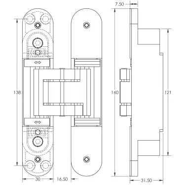 Click Here To Enlarge This Photo Of CH100SB Frelan Hardware Ghost 160mm Concealed Hinge Satin Brass