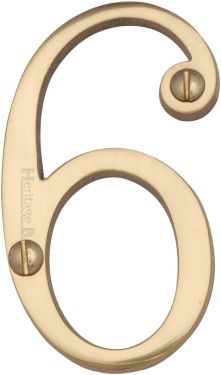 Click Here To Enlarge This Photo Of C1560 6-PB Heritage Brass Numeral 6 Face Fix 76mm (3") Polished Brass Finish