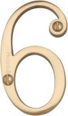 C1560 6-PB Heritage Brass Numeral 6 Face Fix 76mm (3") Polished Brass Finish