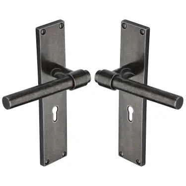 Click Here To Enlarge This Photo Of RPW23910 M.Marcus Rustic Pewter Door Handle Lever Latch Fountain Design