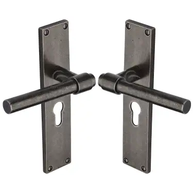 Click Here To Enlarge This Photo Of RPW23948 M.Marcus Rustic Pewter Door Handle Euro Profile Fountain Design