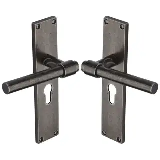 RPW23948 M.Marcus Rustic Pewter Door Handle Euro Profile Fountain Design