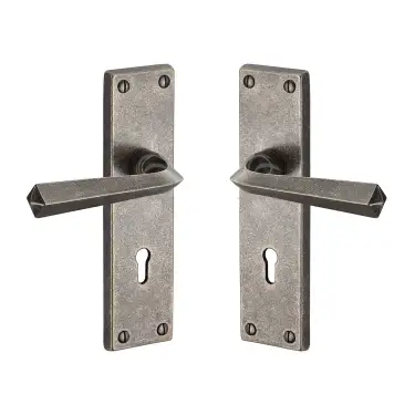 Click Here To Enlarge This Photo Of RPW2500 M.Marcus Rustic Pewter Door Handle Lever Lock Bridgnorth Design