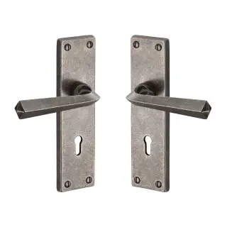 RPW2500 M.Marcus Rustic Pewter Door Handle Lever Lock Bridgnorth Design