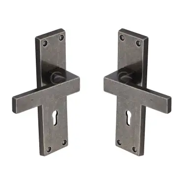 Click Here To Enlarge This Photo Of RPW3100 M.Marcus Rustic Pewter Door Handle Lever Lock Cheswell Design