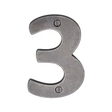 Click Here To Enlarge This Photo Of RPW351 3 M.Marcus Rustic Pewter Numeral 3 Screw Fixing 76mm (3")