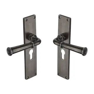 RPW3748 M.Marcus Rustic Pewter Door Handle Euro Profile Ashfield Design