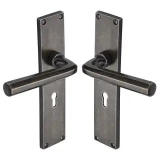 RPW45400 M.Marcus Rustic Pewter Door Handle Lever Lock Octave Design