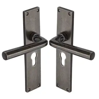 RPW45448 M.Marcus Rustic Pewter Door Handle Euro Profile Octave Design