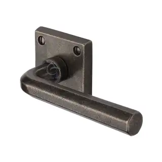 RPW4545 M.Marcus Rustic Pewter Door Handle Lever Latch on Square Rose Octave Design