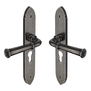 Click Here To Enlarge This Photo Of RPW4748 M.Marcus Rustic Pewter Door Handle Euro Profile Hadley Design