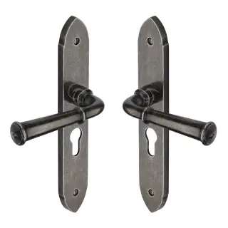 RPW4748 M.Marcus Rustic Pewter Door Handle Euro Profile Hadley Design