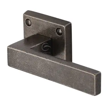 Click Here To Enlarge This Photo Of RPW5410 M.Marcus Rustic Pewter Door Handle Lever Latch on Square Rose Hanwood Design