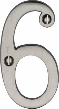 Click Here To Enlarge This Photo Of C1560 6-SN Heritage Brass Numeral 6 Face Fix 76mm (3") Satin Nickel Finish