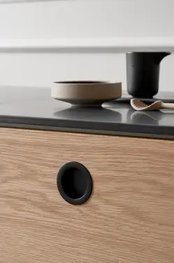 Click Here To Enlarge This Photo Of Furnipart 'Tub' Round Recessed Flush Cabinet Pull D65mm - Matt Black (552620065-99)