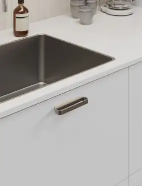 Click Here To Enlarge This Photo Of Furnipart 'Race' Cabinet Pull L128mm / C96mm - Clear Lacquered Oak/Inox Look (557120096-052/66)