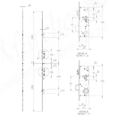Click Here To Enlarge This Photo Of WINKHAUS Interlocking Stable Door 2 Hook Lock - 45mm Backset - 20mm Faceplate &lpar;5123555&rpar;