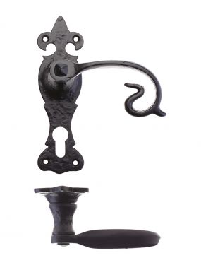 Click Here To Enlarge This Photo Of FF311EP - Zoo Hardware Foxcote Foundries Scroll Lever on Fleur De Lys Euro Profile Backplate (168 x 48mm) Black Antique