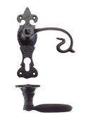 FF311EP - Zoo Hardware Foxcote Foundries Scroll Lever on Fleur De Lys Euro Profile Backplate (168 x 48mm) Black Antique