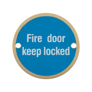 SEX1015SPVD - Carlisle Brass Eurospec 'Fire Door Keep Locked' Sign 76mm Satin Brass PVD