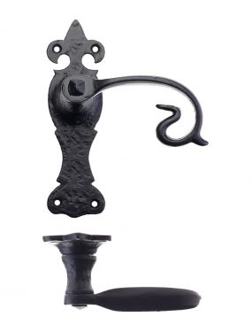 Click Here To Enlarge This Photo Of FF312 - Zoo Hardware Foxcote Foundries Scroll Lever on Fleur De Lys Latch Backplate (168 x 48mm) Black Antique