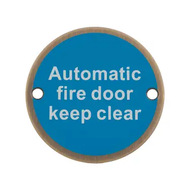 Click Here To Enlarge This Photo Of SEX1022AB - Carlisle Brass Eurospec 'Automatic Fire Door Keep Clear' Sign 76mm Antique Brass