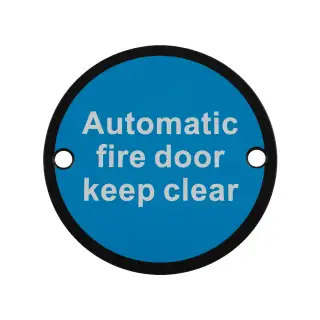SEX1022MB - Carlisle Brass Eurospec 'Automatic Fire Door Keep Clear' Sign 76mm Matt Black