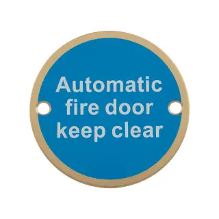 SEX1022SPVD - Carlisle Brass Eurospec 'Automatic Fire Door Keep Clear' Sign 76mm Satin Brass PVD