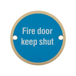 SEX1016SPVD - Carlisle Brass Eurospec 'Fire Door Keep Shut' Sign 76mm Satin Brass PVD