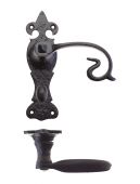 FF313 - Zoo Hardware Foxcote Foundries Scroll Lever on Fleur De Lys Bathroom Backplate (168 x 48mm) Black Antique