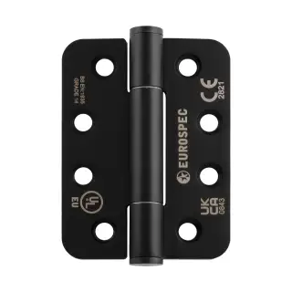 H3N1207&sol;14MB&sol;R - Carlisle Brass Eurospec 102mm x 76mm x 3mm Grade 14 Concealed Bearing Hinges - Matt Black &lpar;Radius Corners&rpar;