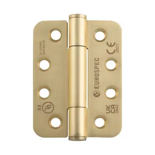 H3N1207&sol;14SB&sol;R - Carlisle Brass Eurospec 102mm x 76mm x 3mm Grade 14 Concealed Bearing Hinges - Satin Brass &lpar;Radius Corners&rpar;