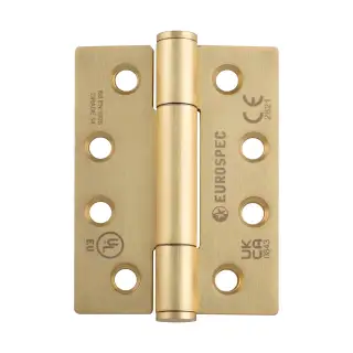 H3N1207&sol;14SB - Carlisle Brass Eurospec 102mm x 76mm x 3mm Grade 14 Concealed Bearing Hinges - Satin Brass &lpar;Square Corners&rpar;
