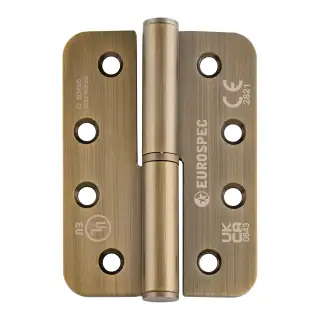 H3N1203&sol;13AB&sol;R&sol;L - Carlisle Brass Eurospec 102mm x 76mm x 3mm Grade 13 Lift Off Hinges &lpar;Radius&rpar; Antique Brass &lpar;Left Hand&rpar;