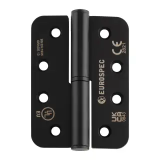 H3N1203&sol;13MB&sol;R&sol;L - Carlisle Brass Eurospec 102mm x 76mm x 3mm Grade 13 Lift Off Hinges &lpar;Radius&rpar; Matt Black &lpar;Left Hand&rpar;