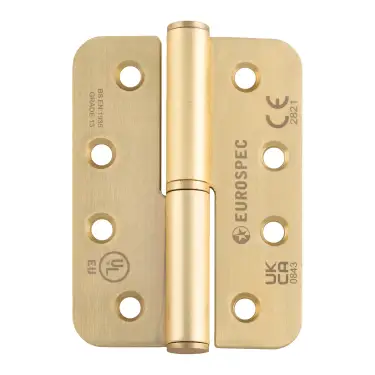 Click Here To Enlarge This Photo Of H3N1203&sol;13SB&sol;R&sol;L - Carlisle Brass Eurospec 102mm x 76mm x 3mm Grade 13 Lift Off Hinges &lpar;Radius&rpar; Satin Brass &lpar;Left Hand&rpar;