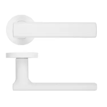 Click Here To Enlarge This Photo Of RM180PCW - Zoo Hardware Rosso Maniglie 'Frigo' Lever on Round Rose Powder Coated White Finish