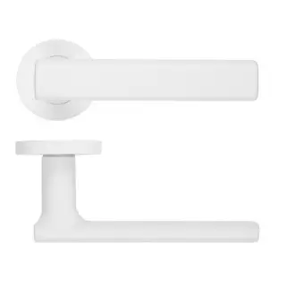 RM180PCW - Zoo Hardware Rosso Maniglie 'Frigo' Lever on Round Rose Powder Coated White Finish