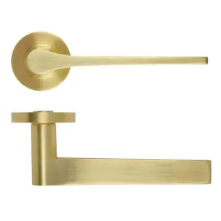 RM210SB - Zoo Hardware Rosso Maniglie 'Gio' Lever on Round Rose - Satin Brass Finish