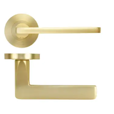 Click Here To Enlarge This Photo Of ZPA010-SB - Zoo Hardware Stanza 'Leon' Lever Handles on Round Rose - Satin Brass &lpar;Contract Range&rpar;