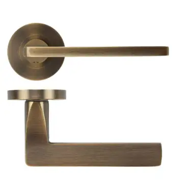 Click Here To Enlarge This Photo Of ZPA010-AB - Zoo Hardware Stanza 'Leon' Lever Handles on Round Rose - Antique Brass &lpar;Contract Range&rpar;