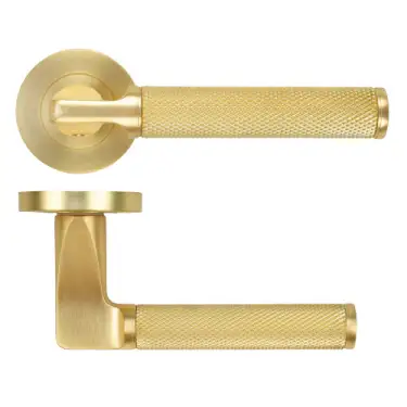 Click Here To Enlarge This Photo Of ZPA090-SB - Zoo Hardware Stanza 'Bilbao' Lever Handles on Round Rose - Satin Brass &lpar;Contract Range&rpar;